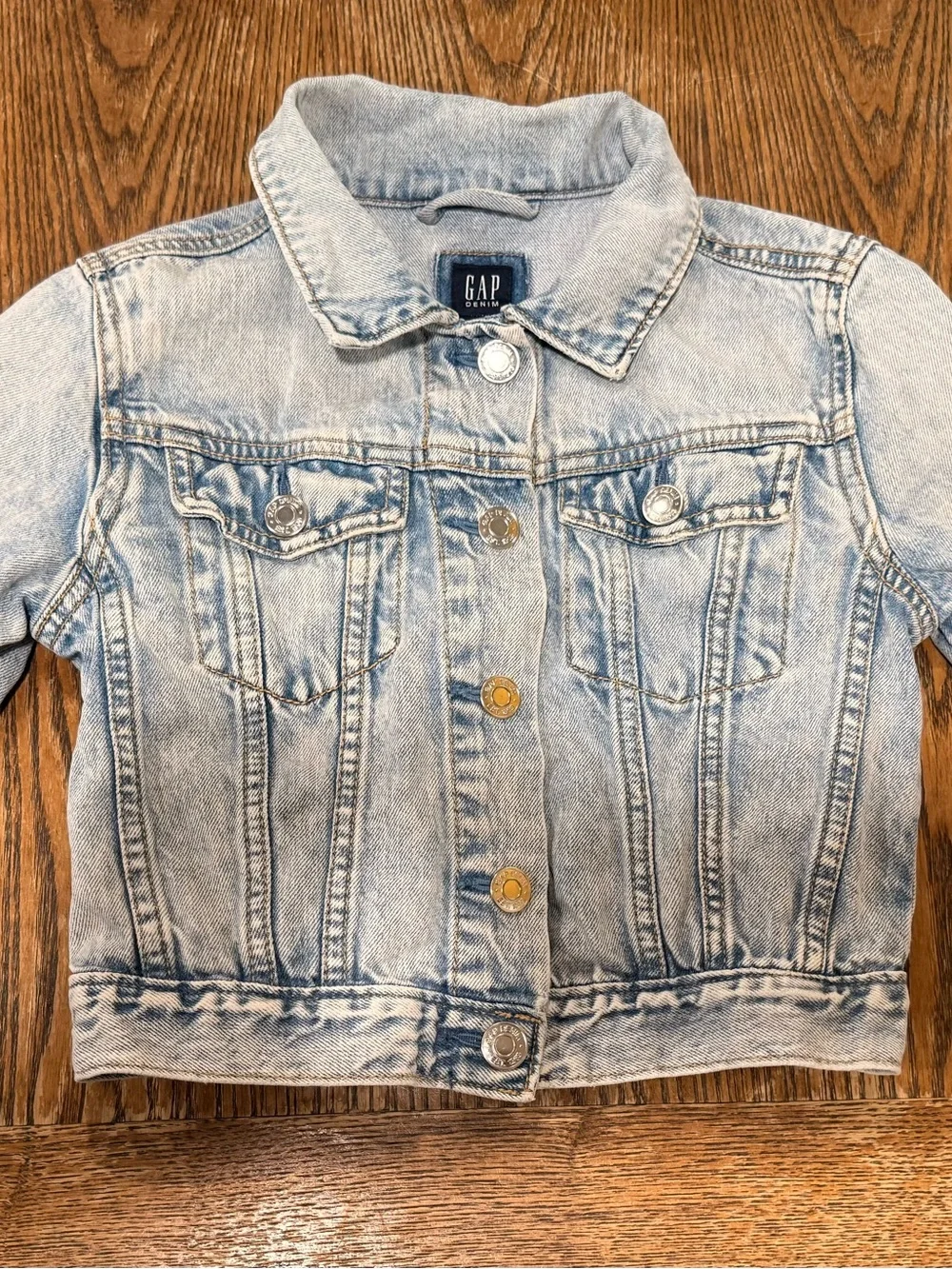 GAP Light Wash Denim Jacket with Multicolor Sequin Rainbow